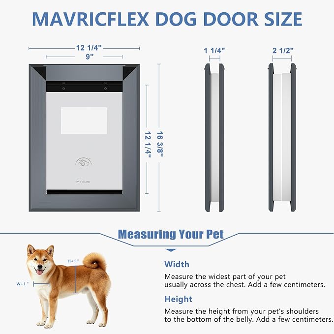 MAVRICFLEX Heavy Duty Aluminum Doggy Door for Door, Medium, Dark Gray | Doggie Door with 2 Sliding Lock Panels & Magnetic Double Flaps, Energy Efficient Design for Medium Dogs Up to 40 LBS