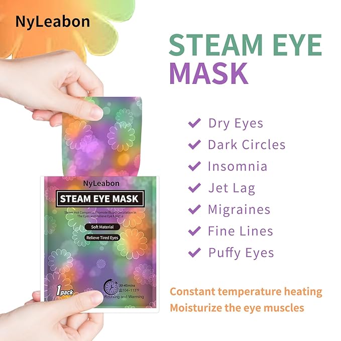 Steam Eye Mask, 48 Packs Unscented Heated Compress Eye Mask for Dry Eyes, Disposable Self Heating Sleeping Warm Eye Patch Help for Dark Circles, Puffy Eyes, Relief Stress Eye Fatigue(New)