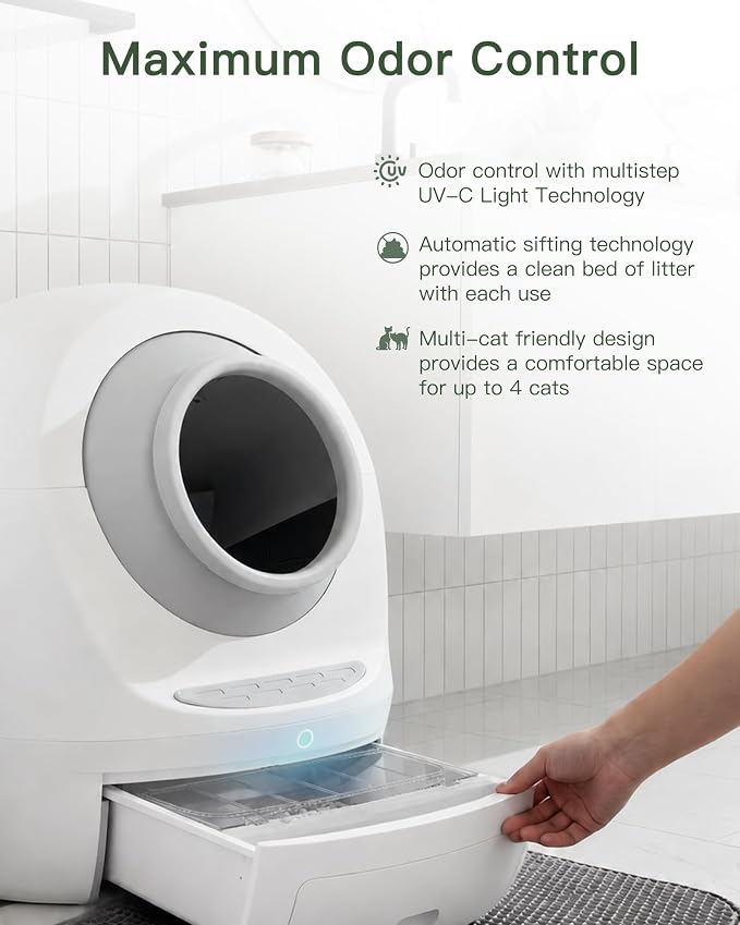 Casa Leo Automatic Self-Cleaning Cat Litter Box | with Leo’s Loo Too Wi-Fi App & Voice Control, App Weight Tracking, UV Odor Control, Safety Sensors, 30dB Quiet