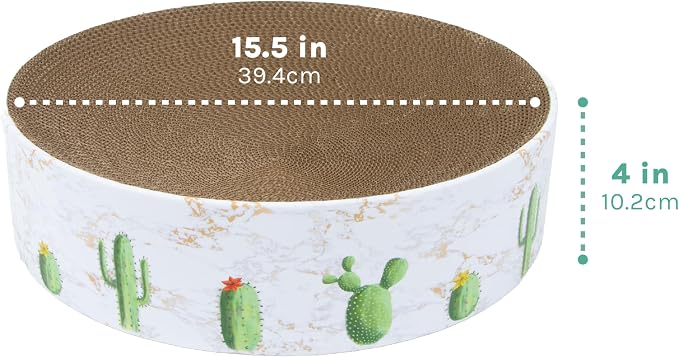 Kitty City Cactus Corrugate Scratcher Bed - Round Lounger Scratch Pad with Corrugated Cardboard, Horizontal Nail File Surface, Indoor Kitty Furniture, Cat Enrichment, Sleep, & Play, 15.5” x 15.5”