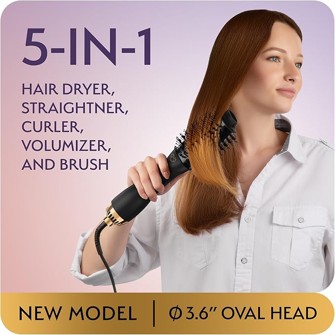 Professional Blowout Hair Dryer Brush, Black Gold Dryer and Volumizer, Hot Air Brush for Women, 60MM Oval Shape