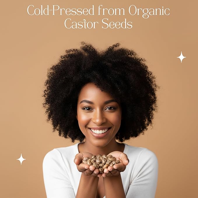Organic Cold Pressed Castor Oil with Rose Quartz Roll On for Face & Body Made in USA Hexane Free Pure for Skin, Brows & Lashes, Massage, Castor Oil Packs 1.69 Oz