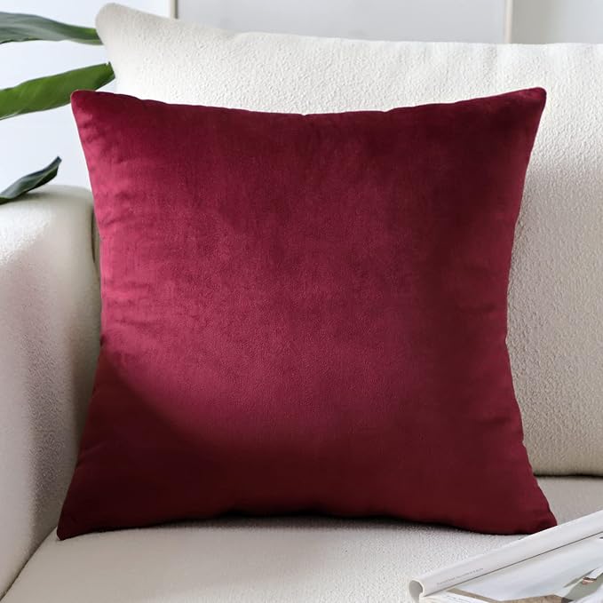 Artscope Luxury Velvet Pillow Covers Super Soft Decorative Square Throw Pillow Covers Case Cushion Covers for Sofa Couch Bedroom Car Decor 22x22 Inch Wine Red