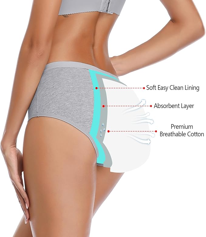 JojoQueen Period Underwear for Women Menstrual Panties Cotton Postpartum Easy Clean Teens Brief