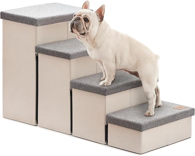 Love's cabin Dog Stairs for High Bed, Foldable Pet Stairs for Small Medium or Large Dogs Puppy with Storage for Bed or Couch, Cat Dog Steps Ramp with Zip up to 200 lbs, Light Grey, 4 Steps