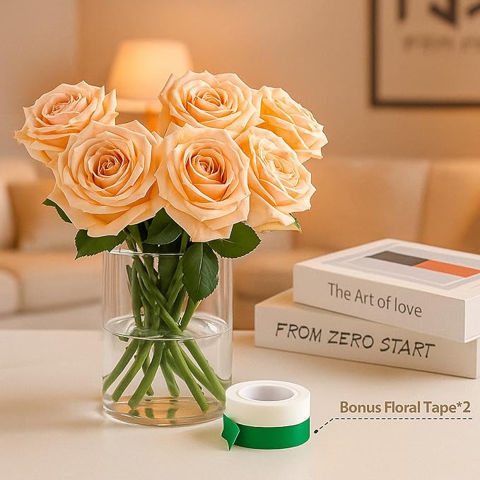 6pcs 6" x 4.7" Clear Glass Cylinder Vases for Centerpieces | Wide Mouth Flower Vases for Wedding & Home Decor, Hurricane Floating Candle Holders for Table, Includes 2 Floral Tapes