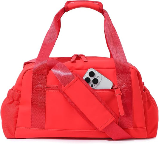 Bucosd Small Gym Bag for Women, Mini Crossbody Gym Duffle Bag with Wet Compartment, Carry on Gym Tote Bag for Workout Dance Sport Travel (Medium-Red)