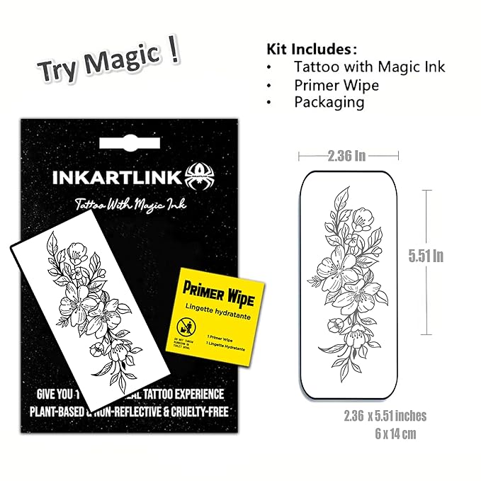 INKARTLINK Semi Permanent Tattoo, 15-day Temporary Tattoo, Flower Tattoo for Women, Waterproof and Anti-reflective, Exquisite Packaging, Unique Design (Flowers 8)
