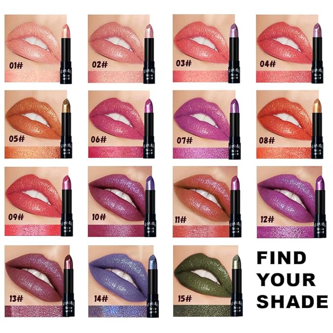 Orange Metallic Lipstick for Women,Lightweight Non-Drying Shimmer Frosted Lipsticks,Glitter Lip Gloss Stain Long Lasting Waterproof No Smudge Proof No Transfer 12 Hour,Cruelty-Free Makeup
