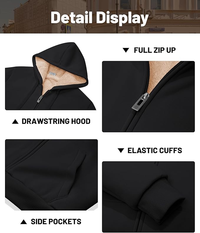 Little Beauty Womens Zip Up Hoodies Winter Thick Fleece Lined Hooded Jacket Casual Cozy Warm Sweatshirt Coat