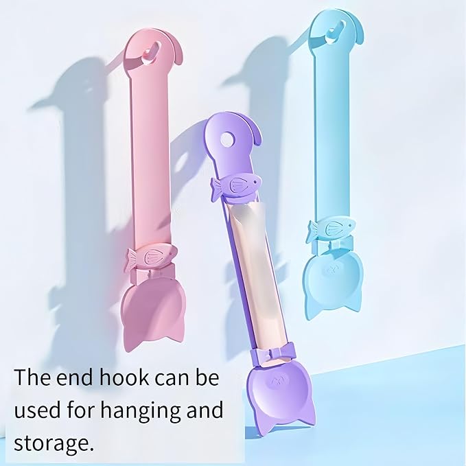 Tail-Shaped Cat Treat Dispenser - Squeeze Spoon for Wet Food & Cat Strips, Multi-Purpose Pet Food Can Accessory, Easy Clean (Pruple+Blue)