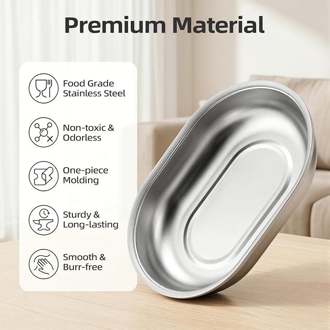 Stainless Steel Bowl and Mat Set for Automatic Microchip Cat Pet Feeder, Sealing Ring Design for Keeping Food Fresh and Reducing Odor, Easy to Clean, SUS 304, Includes 2 Bowls and 1 Mat
