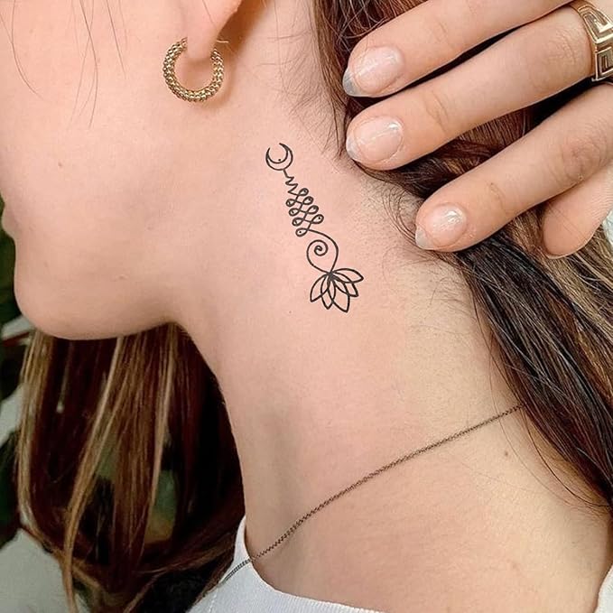 Semi Permanent Tattoos, 2 Sheets Tiny Cute Cat Panda Fairy Lotus Moon Temporary Tattoos for Women Fingers Neck Hand Ankle, 2 Weeks Fake Tattoos, Waterproof & Non-Reflective