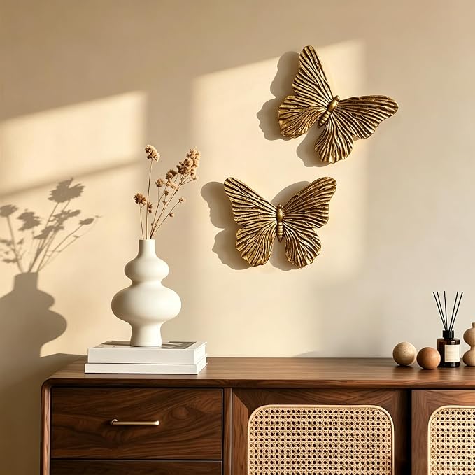 SIYOTTA Vintage 3D Butterfly Wall Art 2Pcs 5"×4" Resin Indoor Outdoor Decor | Handcrafted Vintage Resin Butterfly Wall Decor, Weatherproof for Living Room Bedroom Garden Yard Gallery Use