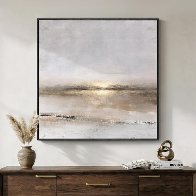 Framed Gray Black Gold Abstract Landscape Canvas Wall Art Decor, 30x30 Inch | Gray black gold, Canvas prints, Abstract landscape, Minimalist artwork, Square pictures, Living room, Bedroom wall decor