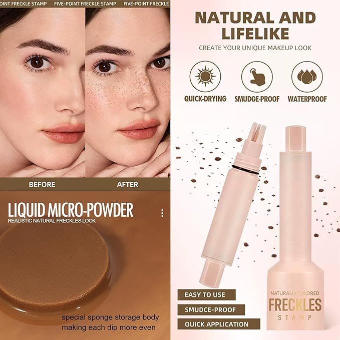 Freckle Stamp with 5 Point Precision Stamp Head, Natural Looking Faux Freckle Stamp Waterproof Fake Freckle Stamp Pen, High Pigment Long-Lasting Lifelike Sunkissed Pencil Tool Makeup (04# Espresso)