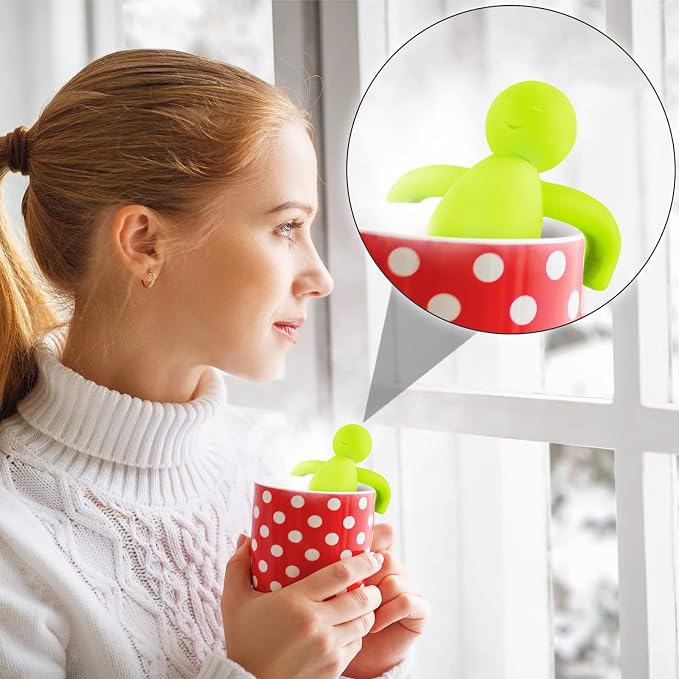 2 Pieces Tea Infuser for Loose Tea Cute Fine Mesh Tea Strainer Stainless Steel Tea Filter Ball Tea Diffuser Steeper for Teacups Teapots (Blue, Green)