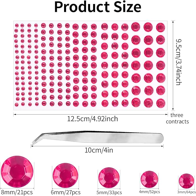 591pcs Face Gems Hair Gems Pearls, Self-Adhesive Face Jewels Eye Rhinestones 3/4/5/6/8 mm Face Gem Stick on, Halloween Makeup Gems Rave Accessories for Face Eyes Body Makeup (01.Rose red)