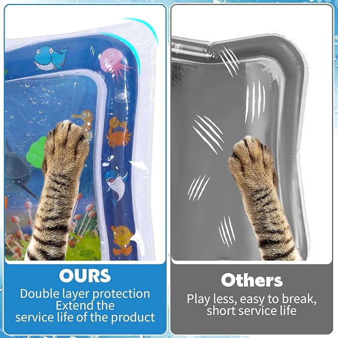 2 Pieces Upgraded Thickened Cat Water Mat,Interactive Cat Toy for Indoor Cats to Exercise, Hunting,Swatting, Anti-Scratch Leak Proof Foldable Water Sensory Play Mat with Fish for Pet Play