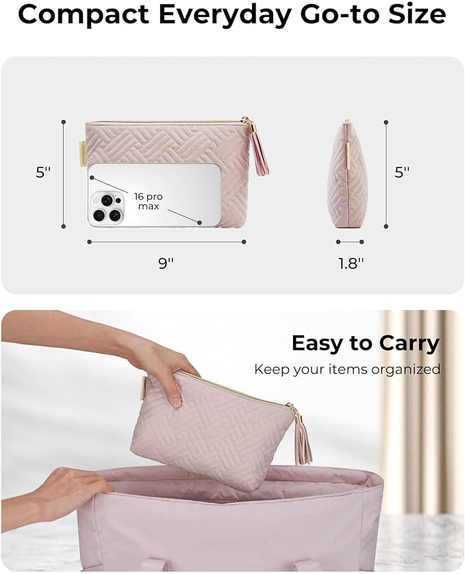 BAGSMART Small Makeup Bag, Elegant Cosmetic Pouch with Tassel, Soft Water-Resistant Travel Organizer for Women, Cosmetics & Everyday Essentials, Pink