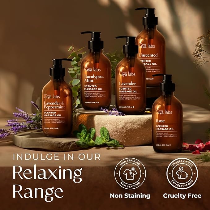 Gya Labs Destressing Massage Oil - 6.76 Fl Oz - Non-Greasy Formula for Sore Muscles, Deep Relaxation & All Skin Types - Suitable for Men & Women