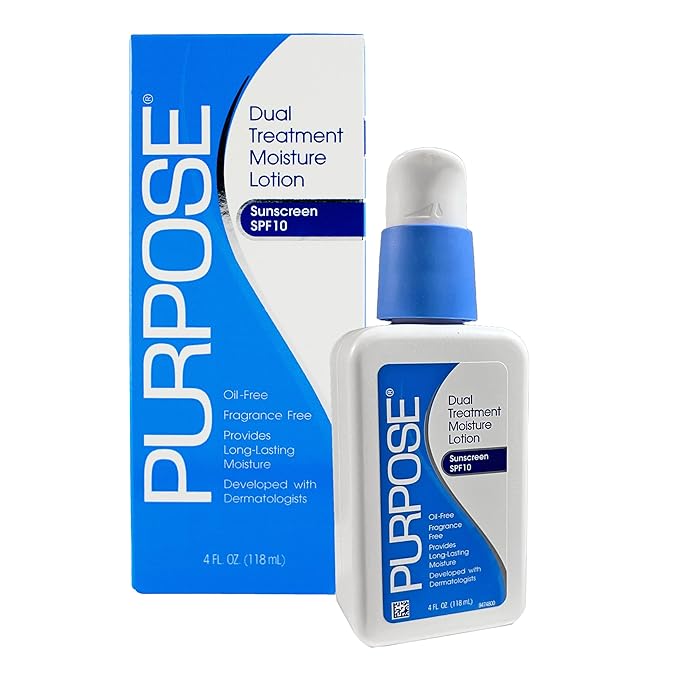 Purpose Dual Treatment Moisture Lotion with SPF 10 – Oil-Free, Fragrance-Free Daily Moisturizer for Sensitive Skin - 4 Fluid Oz.