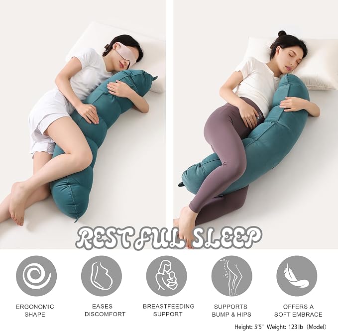 Peallow(Pat. Pend) – Long Round Body Pillow for Adults, Bolster Pillow for Sleeping, Soft and Supportive Pillow for Sleeping & Lumbar Support (Slate Blue,39")