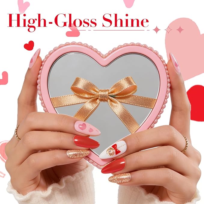 AZUREBEAUTY Red Valentine's Nail Polish Set Quick Dry Silver Glitter Cat Eye 4 Colors Natural Fingernail with Top Coat DIY Salon Home no Gel Women Gifts