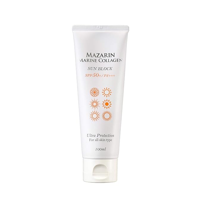 Mazarin Marine Collagen Sun Screen SPF50+ PA+++ Big Size 100ml For All Skin Type/3 IN 1(Brightening+Anti-Wrinkle+Sun Screen)/Made In Korea