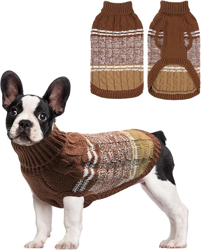 Mihachi Dog Sweaters for Small Medium Dogs Girl Boy,Soft Warm Dogs Shirt, Cold Weather Dog Coat Turtleneck Knitted Pullover Dog Clothes Costume with Leash Hole for Large Cat Puppy Doggy Pet,Beige SM