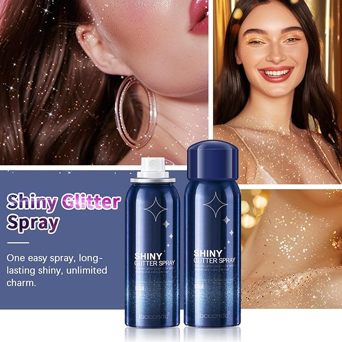 Body Glitter, Body Glitter Spray, Glitter Spray for Hair and Clothes, Quicking Drying and Long Lasting Shiny Glitter Hairspray for Stage, Music Festival Rave and Makeup Prom 2.11 Fl Oz