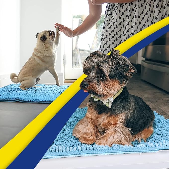 Muddy Mat® | Super Water Absorbent Door Mat Indoor, Microfiber Quick Dry Chenille Entryway Rug, Slip Resistant Front Door Mat, Indoor Mats for Entryway, Machine Washable Pet Rug, Sky Blue 20" x 48"