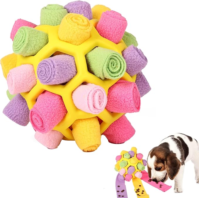 Mira's Pocket Dog Snuffle Ball Toy, Mental Stimulation Chew Toy for Dogs & Cats, 14cm Licking Mat Treat Dispensing Ball with Hollow Design, Slow Feeder for Fast Eaters (Yellow)