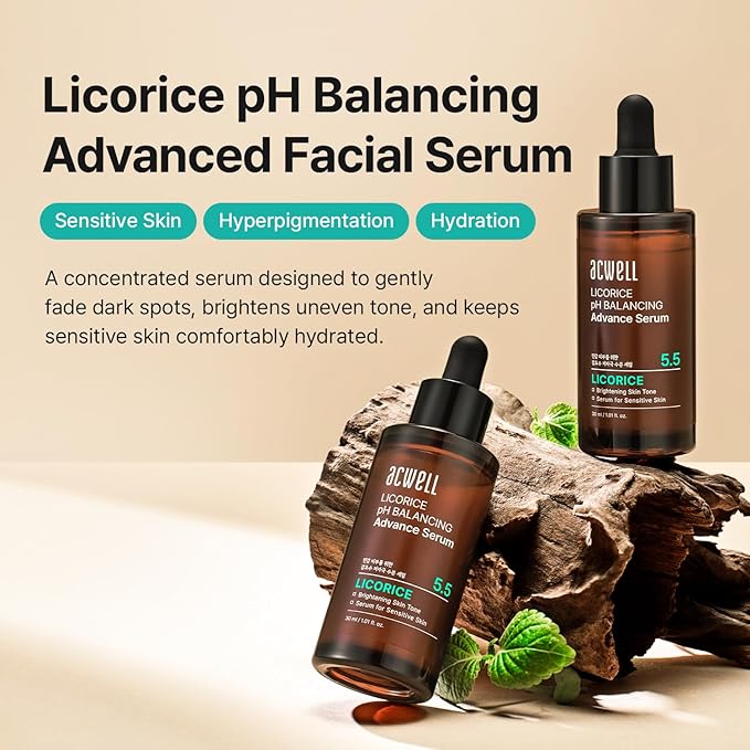 ACWELL Licorice pH Balancing Advanced Facial Serum Ampoule – Dark Spot & Uneven Tone Care with Niacinamide, Lightweight Hydrating Daily Serum for Glass-Skin Glow, 1.01 fl. oz