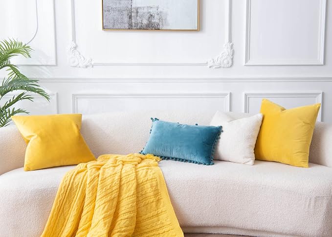 Yellow 24x24 Pillow Covers Decorative Velvet Throw Pillow Covers Set of 2 | JUSPURBET Luxury Cushion Covers with Invisible Zipper for Modern Couch Sofa Bed Living Room Bedroom Home Decor