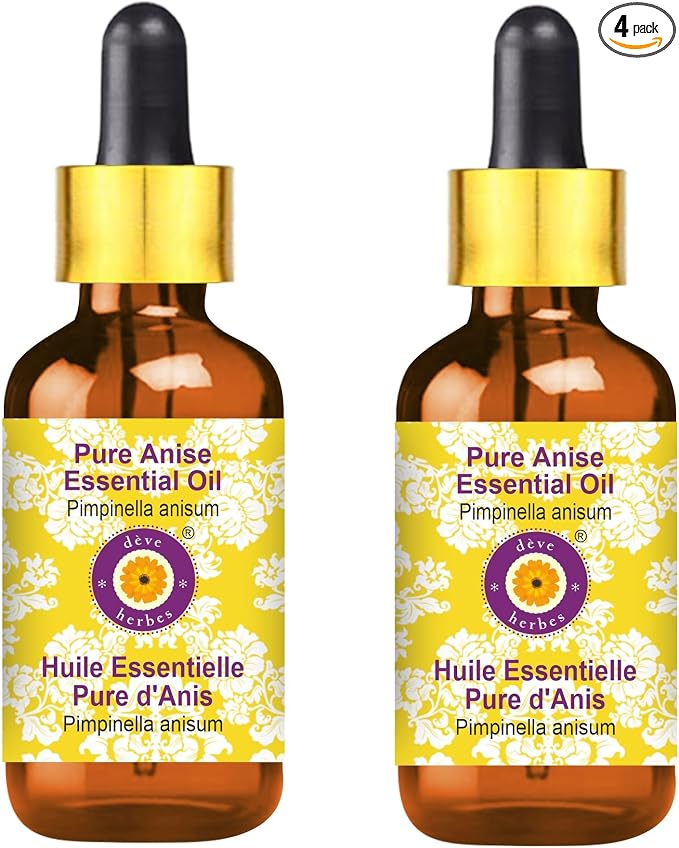 Deve Herbes Pure Anise Essential Oil (Pimpinella anisum) with Glass Dropper Steam Distilled (Pack of Two) 100ml X 2 (6.76 oz)