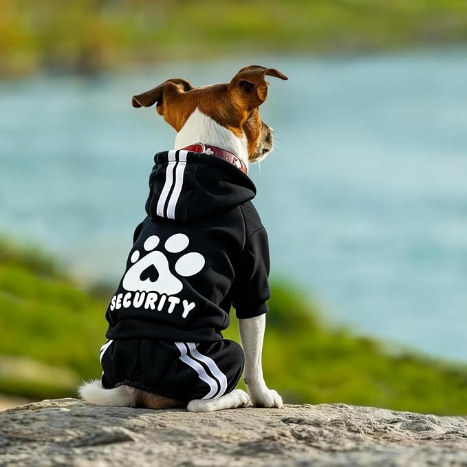Dog Hoodie Security Clothes 4 Legs Jumpsuit Sweatshirt Hoodies Soft & Warm Dog Outfit Pullover Dog Winter Clothes Sweater for Small Medium Large Dogs Cats (Black, XX-Small)