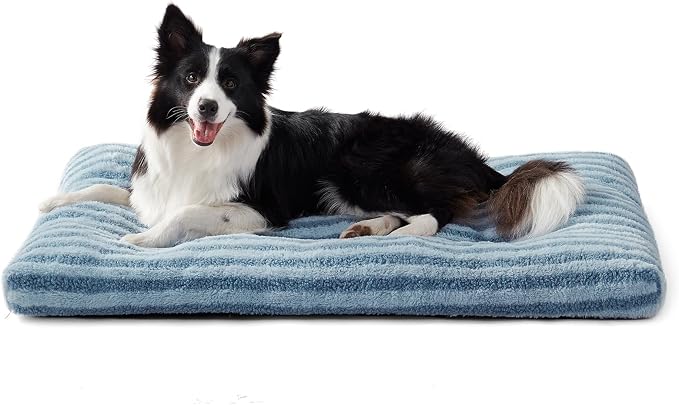 FURTIME Washable Dog Bed Large Sized Dogs, Deluxe Medium Dog Crate Beds | Comfy Fluffy Kennel Pad Anti-Slip Pet Sleeping Mat, Machine Washable Dogs Pillow, 35"x23"x3.5", Blue