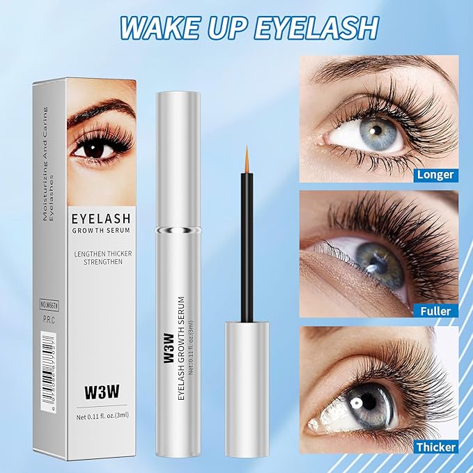 W3W Eyelash Growth Serum for Longer, Thicker Lashes – Lash Enhancer with Natural Peptides & Caffeine, Gentle Lash Conditioner for Women, 3ml