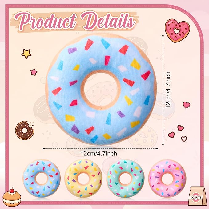 Civaner 24 Pcs Stuffed Dog Toy Squeaky Plush for Small Breed, Donut