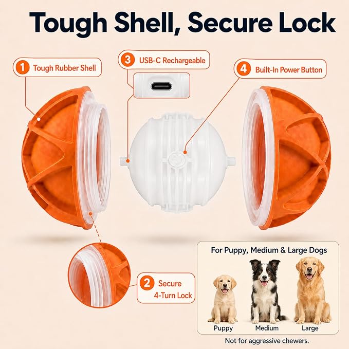 Interactive Dog Ball Toy,Motion-Activated,Rolling&Bouncing,RGB Light