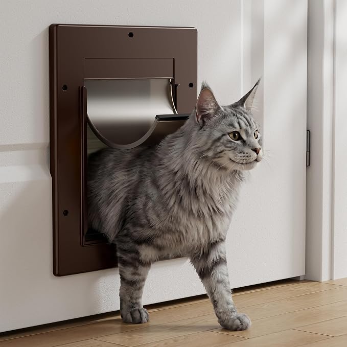 Cat Door with Soft Magnetic Flap, Pets Up to 20 lb, Brown