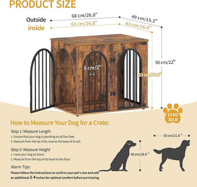 Hzuaneri 26.8'' Dog Crate Furniture,Dog Kennel Indoor for Small Dogs | Dog Kennel Furniture Wooden Dog Cage Heavy Duty Dog Crate Decorative Pet House End Side Table TV Stand,Rustic Brown DFC85501B
