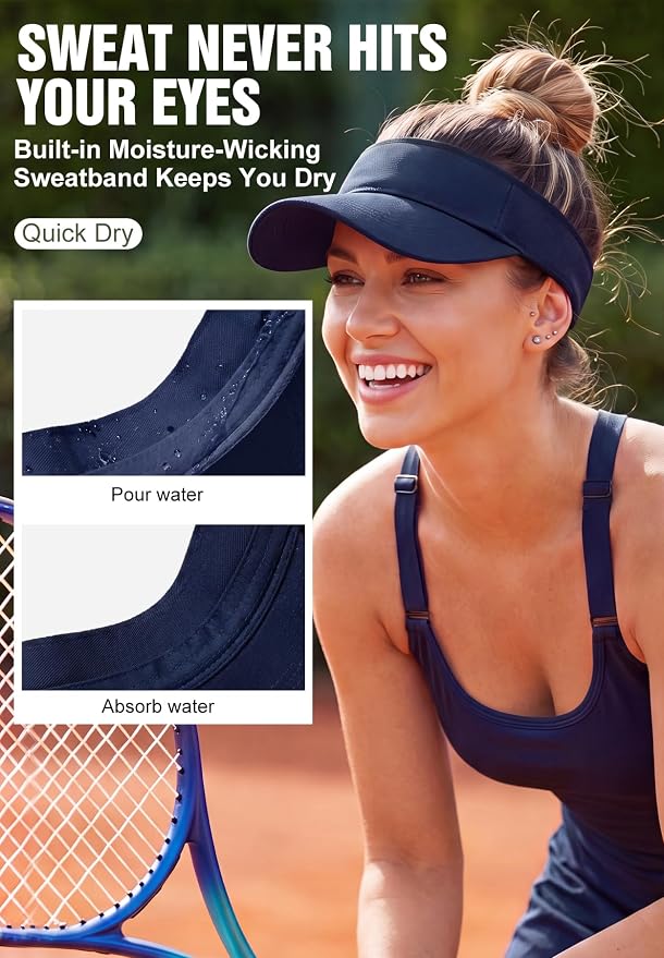 Zando 3.2" Structured Brim Visor Hats for Women, UPF 50+, Golf/Tennis | 3.2"Structured Brim Adds Sun Coverage, Steady View, Quick-dry Sweatband, Open-Top Ponytail Fit, Adjustable Fit & Lightweight