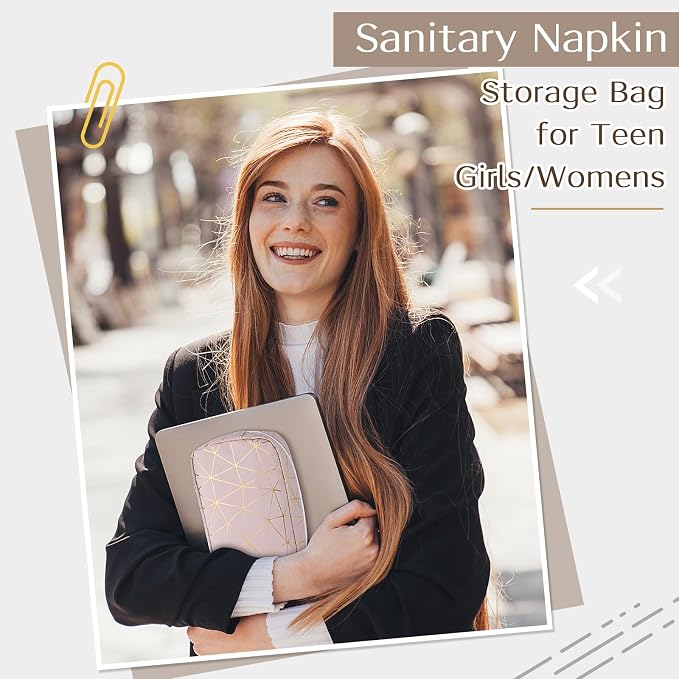 Likesing Period Bag for Girls Womens, Leather Sanitary Napkin Storage Bag, Portable Menstrual Pad Bag Period Pads Pouch (Black Gold)