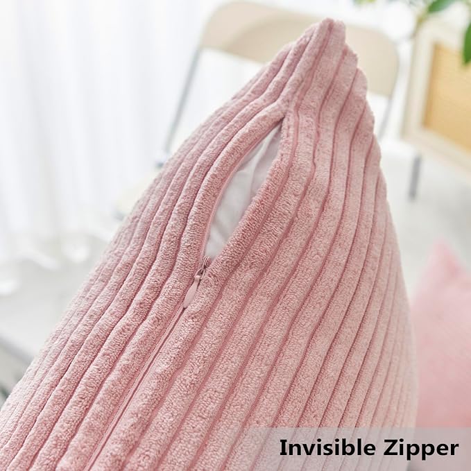 Home Brilliant Striped Corduroy Rectangle Throw Pillow Cover Oblong Throw Pillowcase Cushion Cover for Lumbar Pillow Covers 12x20 Decor, 12 x 20 inches, 30cm x 50cm, Baby Pink