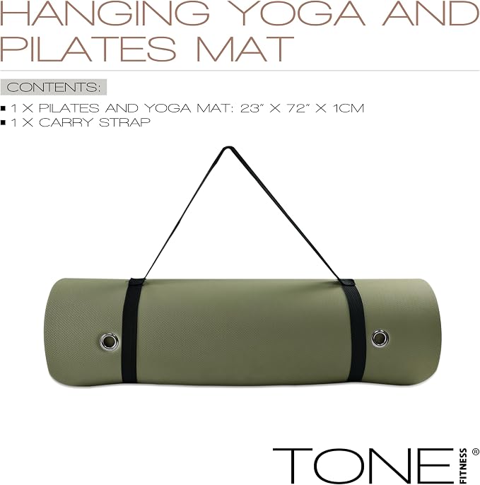 TONE Fitness Hanging Yoga Mat, Pilates Mat, Exercise Mat for Home Workouts with Carry Strap | V Pattern | Multiple Colors