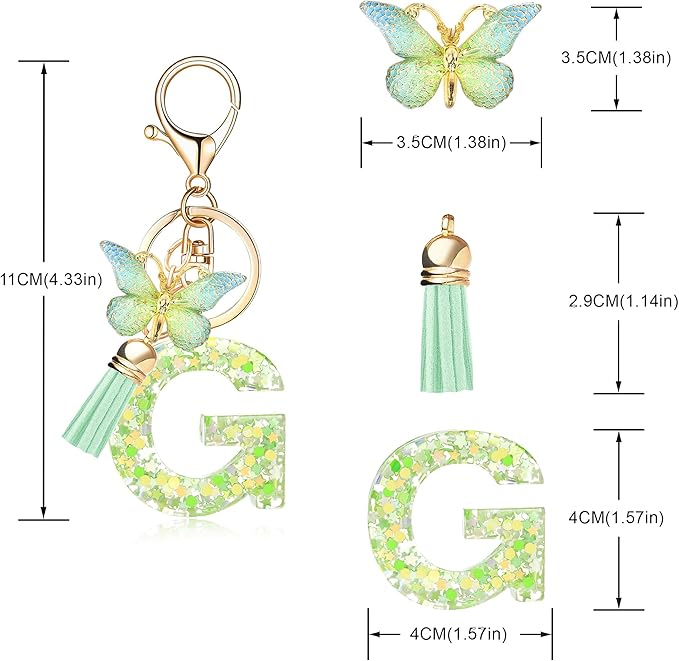 Fashion Alphabet Initial Letter Keychain Tassel Butterfly Pendant Key Ring for Purse Handbags Women Girl