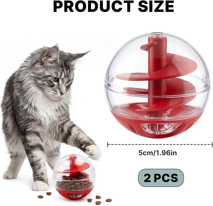 2 Pcs Cat Treat Dispenser Toy, Adjustable Portions Food Ball for Cats, Interactive Puzzle Food Toys for Indoor Kitten Training, Slow Feeder Ball for Cats