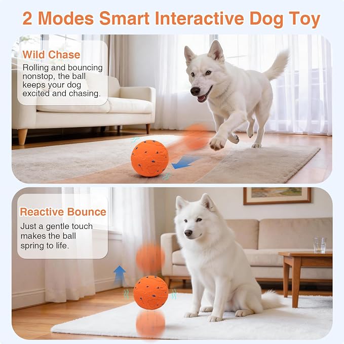 Interactive Dog Toys Ball with 2 Shells – Automatic Moving Rolling(Orange)